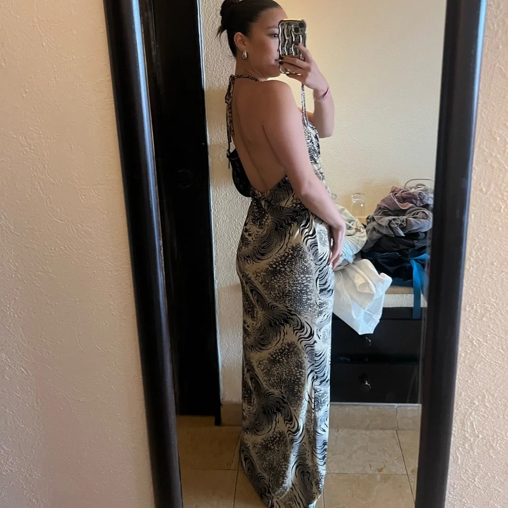 Revolve Superdown Stefania Gown Animal Print Zebra Cowl Neck Low Back Maxi Dress - Picture 6 of 8
